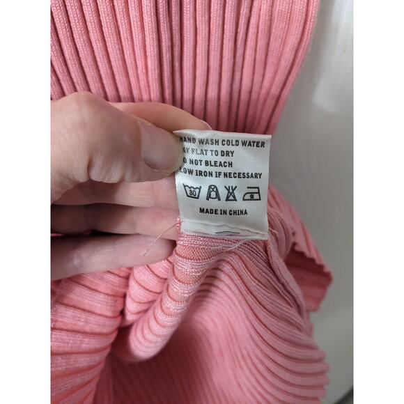 Tomsware Women's Long Sleeve Pink Ribbed Wrap V-neck Knee Length Dress Size S - Picture 5 of 5